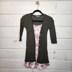 Beautees Pink and Green Casual Sundress with 3/4 Sleeves Cardigan Set 10